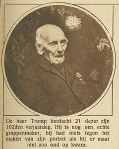870294 Portret van de heer Tromp te Utrecht, die 102 jaar oud is.